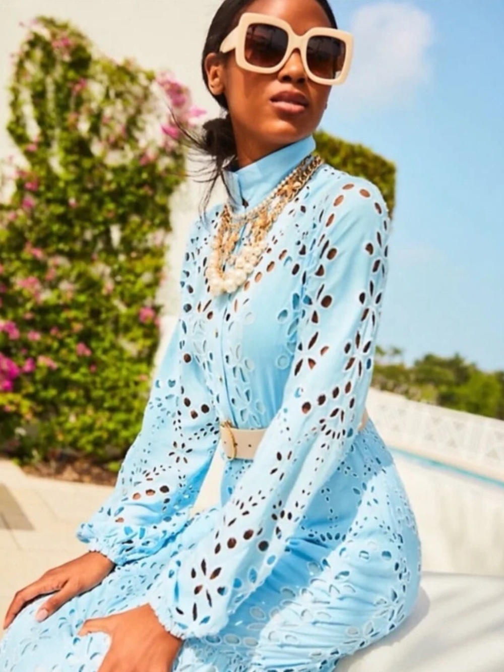 Lilly Pulitzer Zia Eyelet Midi Shirtdress Blue Size 4 NWOT